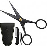 Ontaki 5" Beard &amp; Mustache Scissors for Men with Combs - Black German Steel | Precision Styling Scissors - Complete Beard and Moustache Trimming Kit