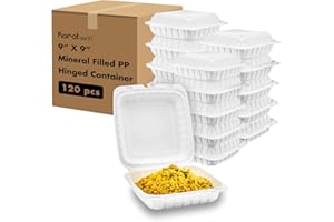 KARAT EARTH Clamshell Take Out Food Containers [9"x9" - 120 ct] To Go Containers | Microwavable, Freezer Safe, Soak-Resistant, Durable, Stackable | Vented for Hot/Cold Foods, White