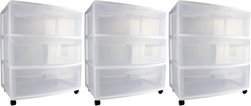 Amazon Com Sterilite Home 3 Drawer Wide Storage Cart Portable