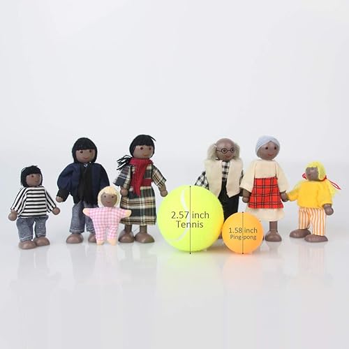 Wooden Black Dollhouse People, Family Figures Miniature Doll