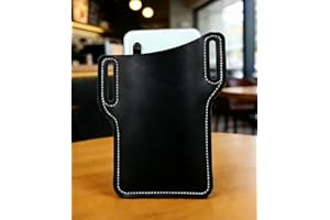 Leather Belt Phone Pouch for Men and Women, Universal Leather Cell Phone Holster with Belt Loops Black