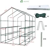 VOUNOT Walk In Greenhouse 143x215x195cm with Shelves White view 6