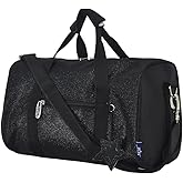 NGIL Super Star Duffle Bag, Mini Dance Bag & Mini Travel Bag for Sports, Gymnastics and Ballet with Adjustable Strap, Zippers, Pockets (Glitter-Black, Small)