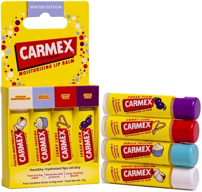 Carmex Lip Balm Set Pack of 4 Marshmallow Vanilla Candy Cane Sugar Plum