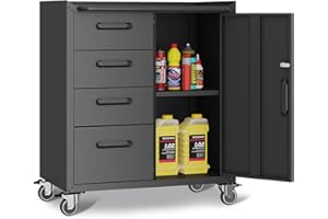 VIYET Tool Storage Cabinet, Rolling Tool Cabinet with 4 Drawers and 1 Door for Garage, Tool Room, Assembly Required(Black)