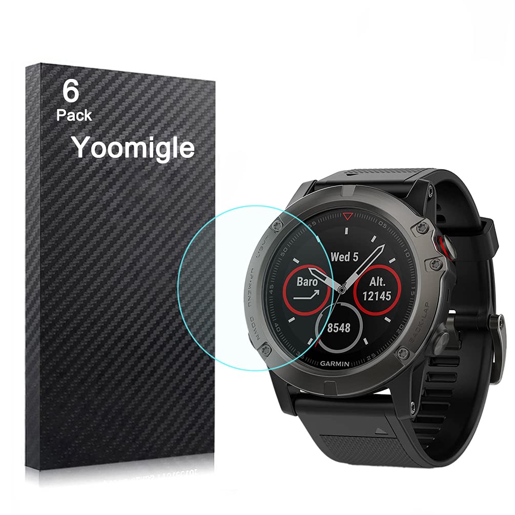 Yoomigle 6 Pack Compatible with Garmin Fenix 5X Screen Protector Film for Garmin Fenix 5X Smart Watch Screen Protectors Cover Foils Crystal Clear HD Anti-Scratch Anti-Fingerprint