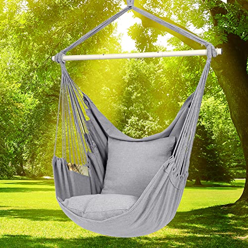Y STOP Hammock Chair Hanging Rope Swing, Max 500 Lbs, 2 Seat Cushions Included, Quality Cotton