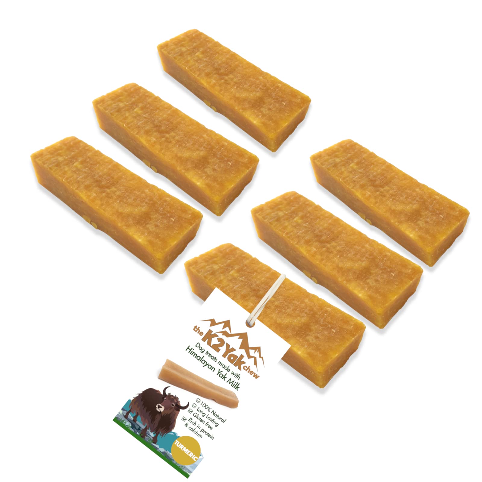 K2 Yak Chews 100% Natural Long Lasting Dog Treats Turmeric Flavour Small Chew 30-40g Pack of 6