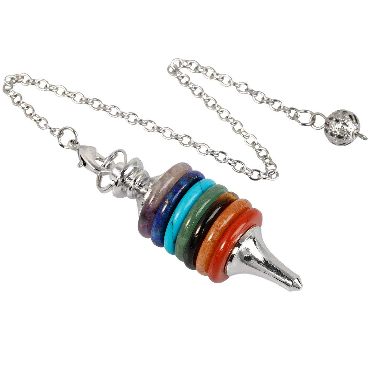 TUMBEELLUWA Healing Crystal Quartz 7 Chakra Pendulum Dowsing Gemstone Divination Reiki Stone,7 Chakra Style 1