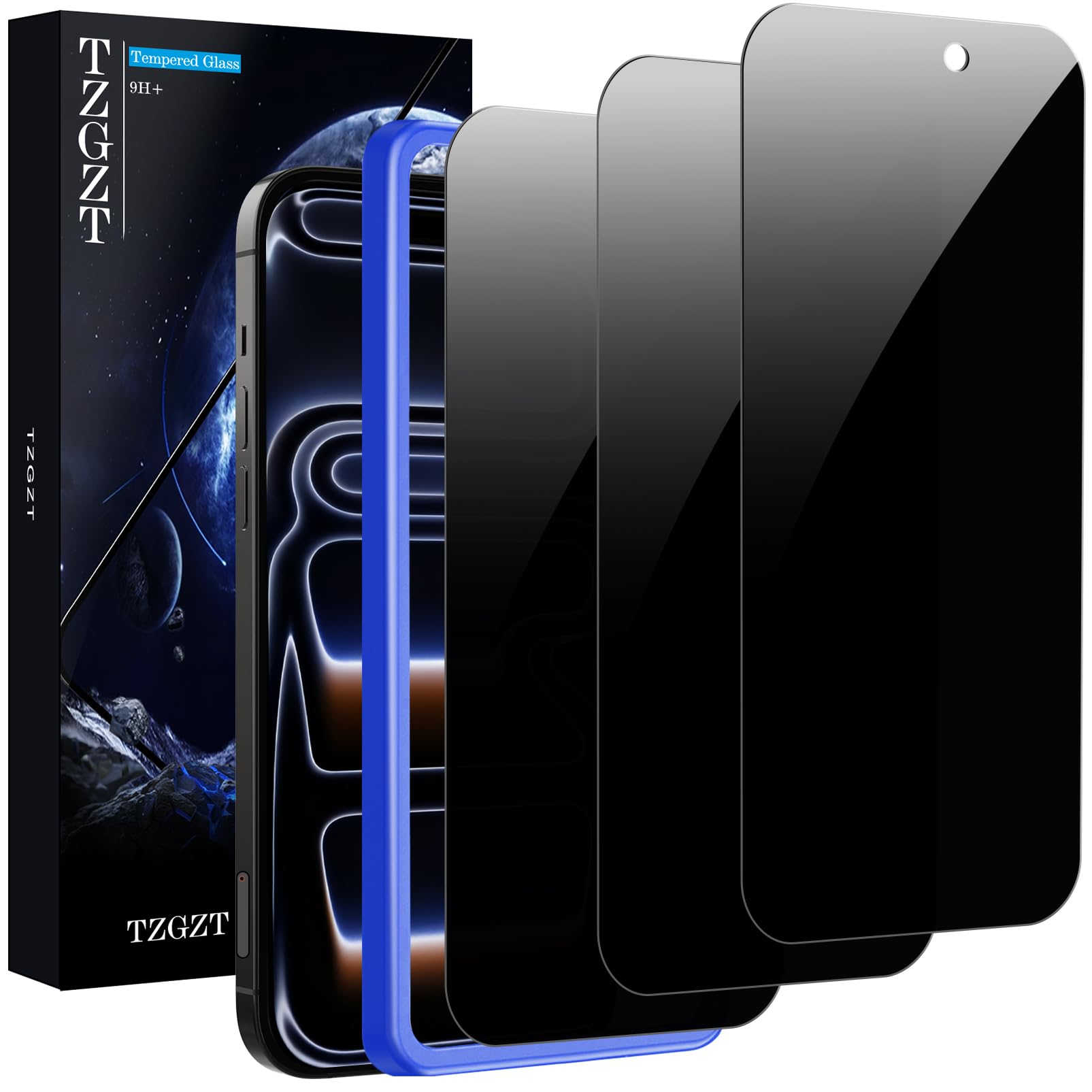 TZGZT (Real Anti Spy) 3 Pack for iPhone 17 Pro Max Privacy Screen Protector Tempered Glass Private Film Accessories, Case Friendly, with Easy to Install Kit, Bubble Free, Scratch Resistant