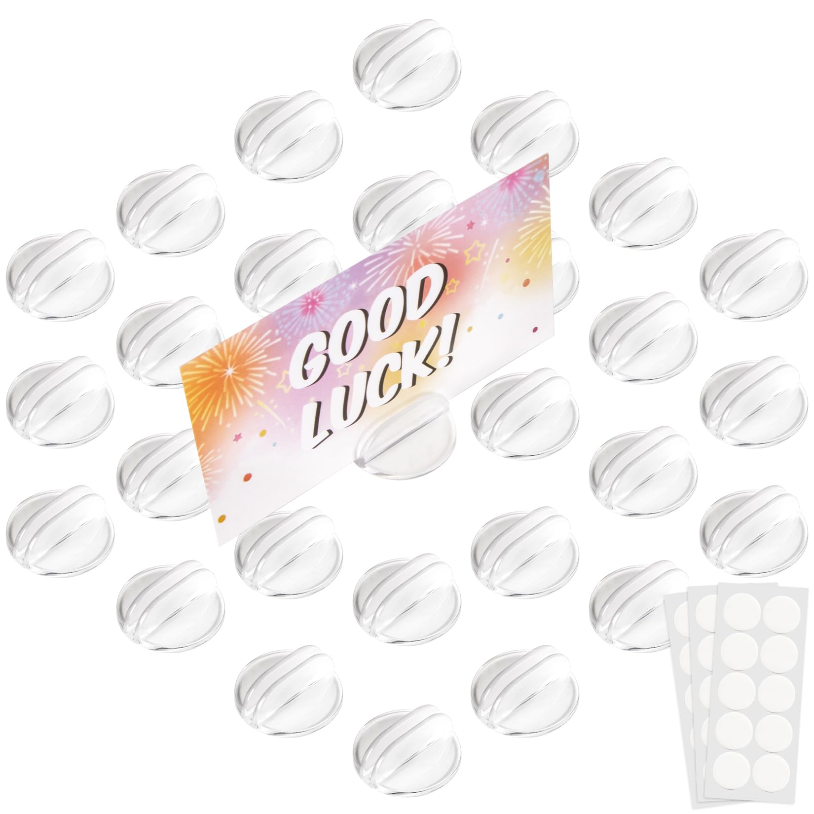Photo 1 of MAQIHAN Card Stand - 30 Pack Translucent Place Card Holders Card Stands Acrylic Plastic Game Card Holders for Parties, Conferences, Weddings, Table Number Stand