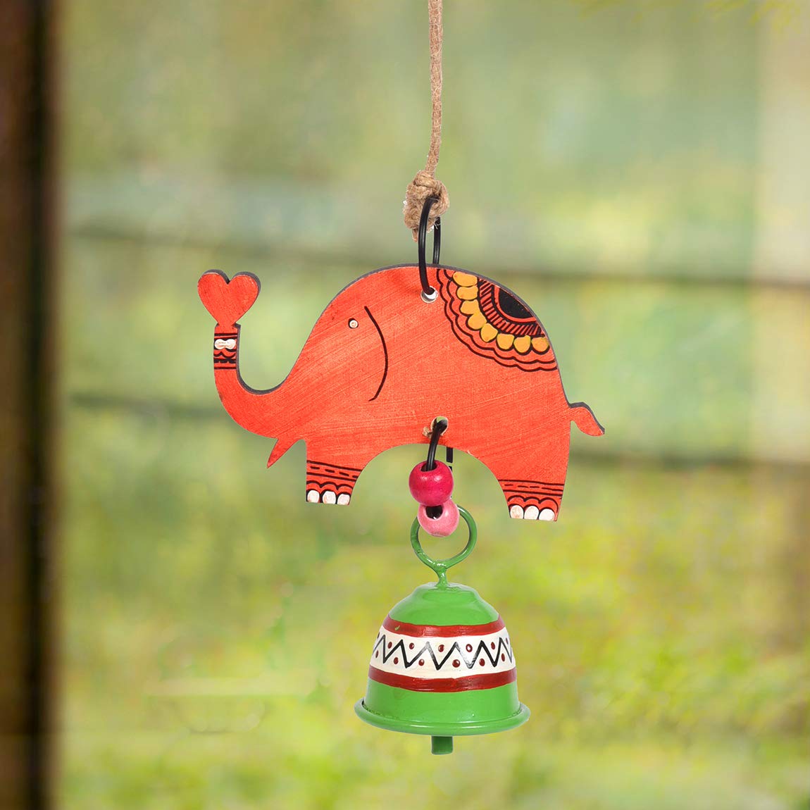 Aakriti Art Creations Handpainted Elephant Wind Chimes with Metal Bell