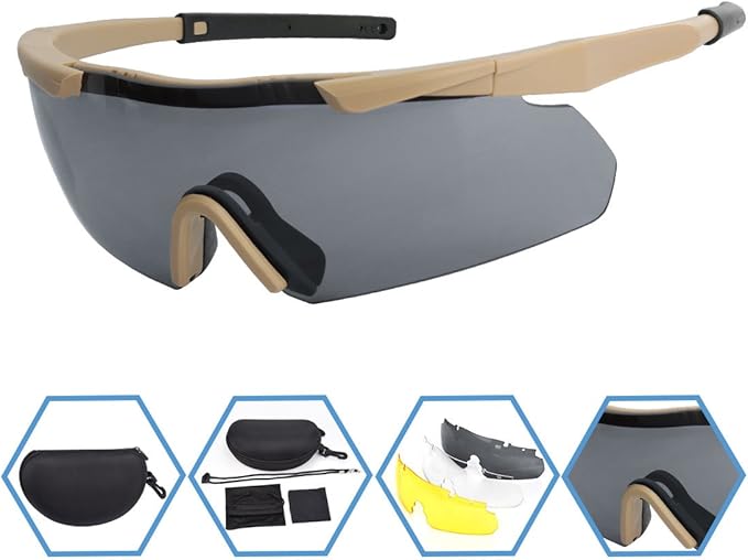 XAegis Tactical Eyewear 3 Interchangeable Lenses, Outdoor Antifog
