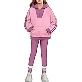 ADIRUN Girls 2 Piece Outfits Quarter Zip Hoodie Sweatshirt Print Leggings Color Block Fall Winter Clothing Sets with Pockets