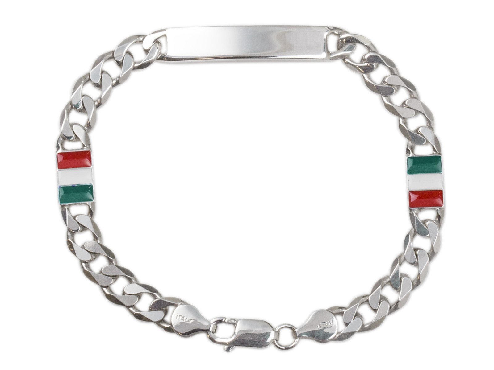 AKA Jewellery - Mens ID Bracelet with Italian Flag Tag in Sterling Silver 925 Rhodium