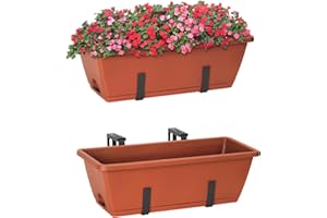 Railing Planter Box, 2 Pack Deck Hanging Planters for Railings, 17in Balcony Planters Railing Hanging with Adjustable Bracket