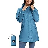 SaphiRose Women's Lightweight Long Rain Jacket Packable Raincoat Hooded Outdoor Trench Coats