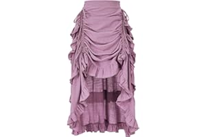 yiranyijiu Women's Medieval Renaissance Gothic Skirt High Low Victorian Ruffled Skirt