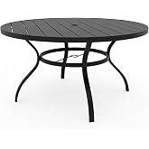 Incbruce Patio Dining Table, 53" Round Table Metal Steel Slat Table with 1.57" Umbrella Hole, for Backyards, Porches, Gardens, or Poolside