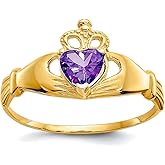 JewelryWeb 10k Solid Gold Cubic Zirconia February Irish Claddagh Celtic Trinity Knot Love Heart Ring Size 7.00 Statement Ring for Women
