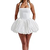 Kiluex Women Bubble Mini Dress Cute Tie up Backless Sleeveless Party Short Graduation Dress Summer Dress