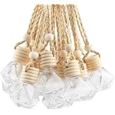 DMuuuDM 20 Pcs 8ml Hanging Car Air Freshener Diffuser,Empty Refillable Clear Glass Essential Diffuser Oil Aromatherapy Fragrance Perfume Pendant Vials with Wooden Caps & Hanging String