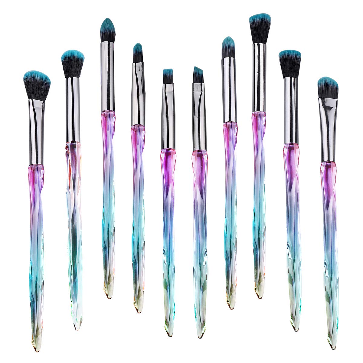 Makeup Eye Brush Set, Kingtree 10 Pieces Latest Diamond Handle Eyeshadow Eyeliner Blending Crease Makeup Brushes, Professional Cosmetics Eyebrow Lip Make Up Tools