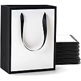YACEYACE White and Black Gift Bags with Ribbon Handles Bulk, 20Pcs 8"x4.25"x10.5" Medium White and Black Paper Gift Bags for Party,Birthday,Wedding