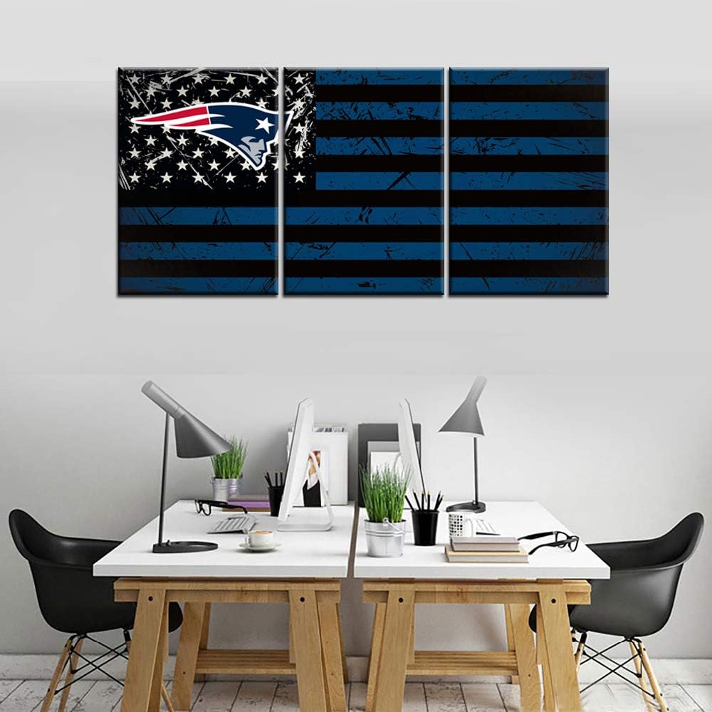 Amazon Com New England Patriots Wall Art Usa Flag Picture Star Stripes Painting For Living Room 3 Piece Prints Canvas Contemporary Patriotic Artwork Home Decor Giclee Framed Stretched Ready To Hang 48 Wx24 H Home
