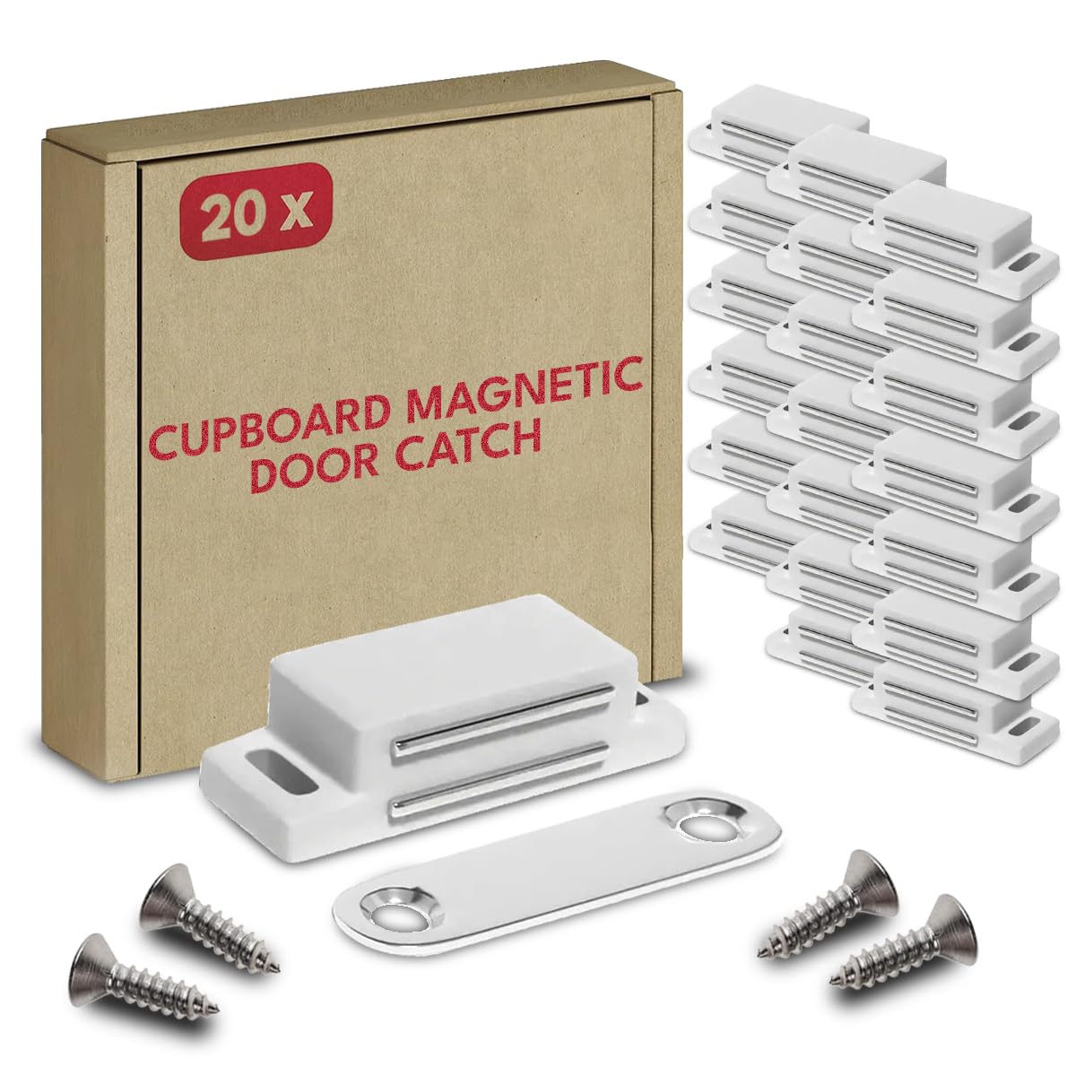JJ PRIME - Set of 20 Cupboard Magnetic Door Catch with 80pcs Screws | Magnetic Catches for Cupboards | Door Magnets for Cabinets | Magnets for Cupboard Doors/Drawers - Wardrobe Magnets for Doors