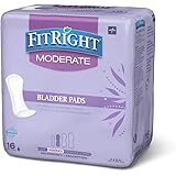 FitRight Incontinence Bladder Control Pads, Moderate Absorbency, 4.3" x 11", 16 Count (Pack of 12)