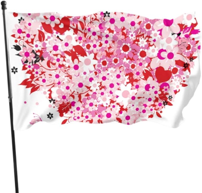 WDDHOME Pretty Love Pink Sweet Valentine Heart Decor Flags For Outside