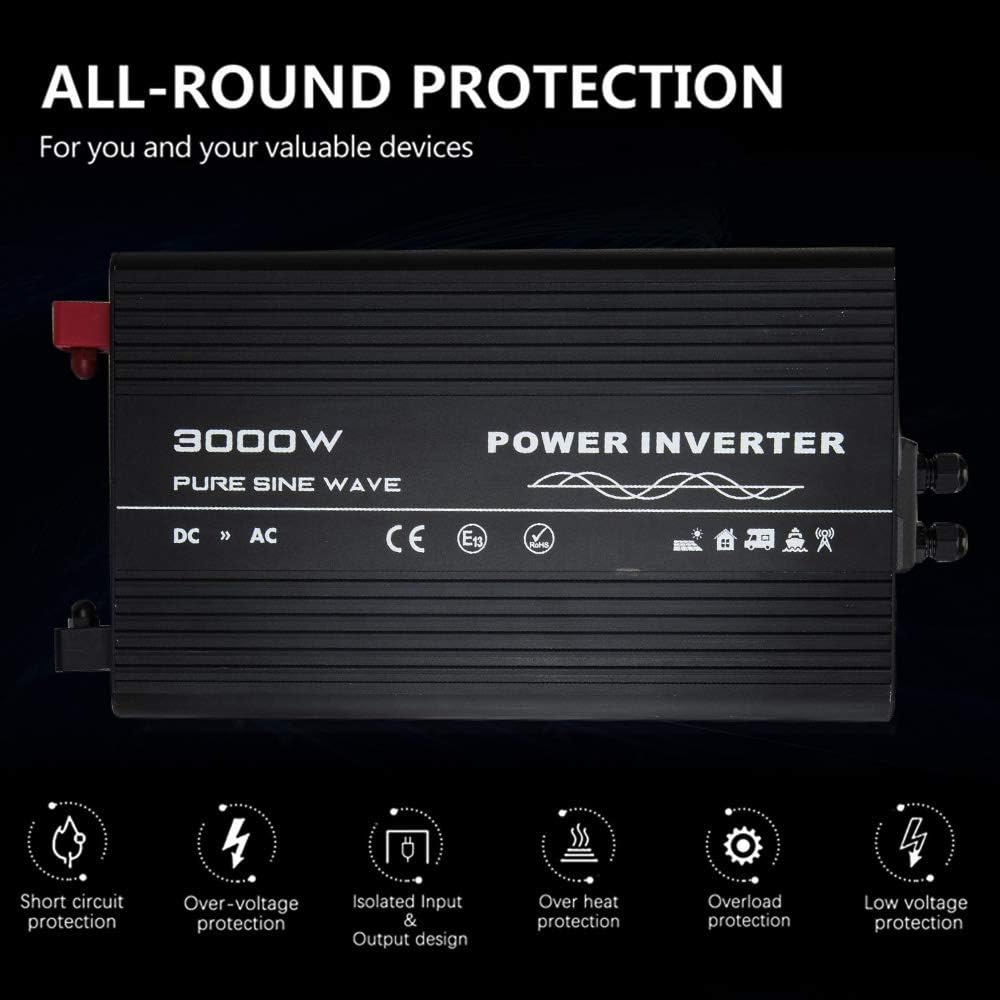 Naturehike 3000W Pure Sine Wave Power Inverter Truck/RV Inverter 12V DC to 110V AC with Dual AC Outlets, USB Ports & Remote Controller for RV Trucks Boats and Emergency: Car Electronics
