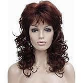 Aimole Women's Natural Long Curly Wig Synthetic Hair Full Wigs(33A-Dark Auburn)