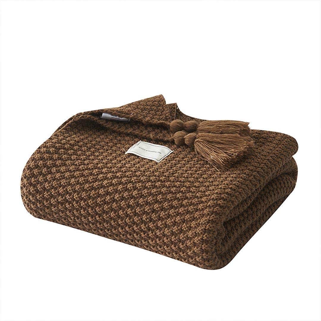 AUSTINCIAGA Knitted Blanket Sofa Throw Blanket Table Runner Nordic Bed Blanket Soft Warm with Fringe Handmade for Beach Picnic All Seasons (Brown, 70 * 100 cm)