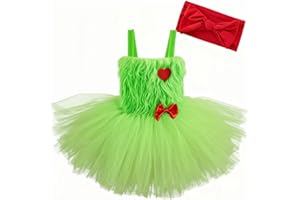 Toulite Green Christmas Baby Costume Christmas Baby Outfit Green Furry Xmas Toddler Girl Outfits Fur Romper Red Headband