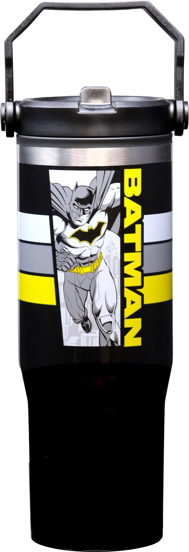 Photo 1 of (used)(damaged)(see all images) Spoontiques Batman 30oz Stainless Steel Water Bottle - 10" Tall, Twist Off Lid & Carrying Handle - Stainless Steel Outer Wall & Acrylic Inner Wall