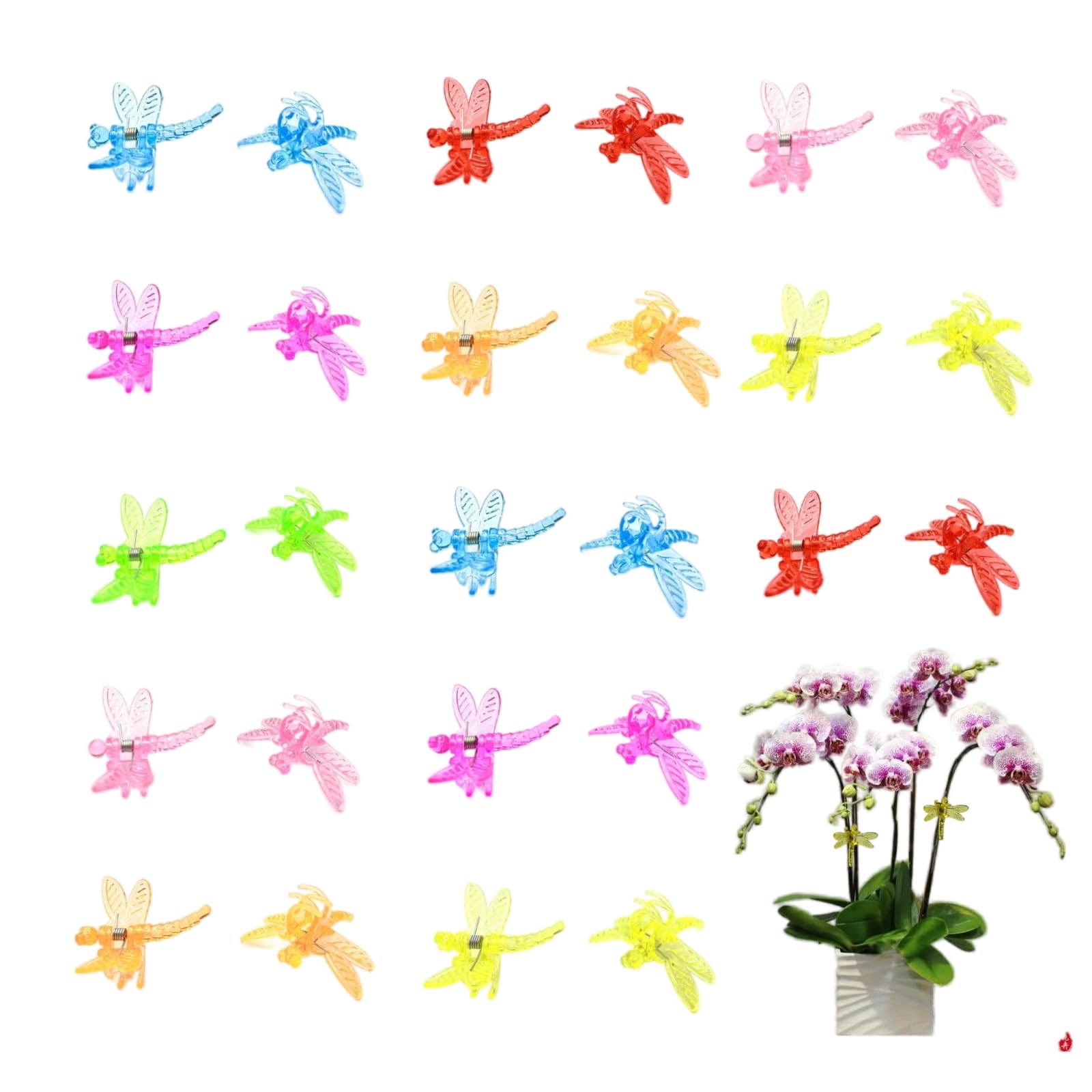 LSTCPGLAI 30 Pieces Orchid Clips Dragonfly Plastic Clips Garden Plant Support Clips Tomato Trellis Clips for Flowers Vines Bouquets Stems (Color Random)