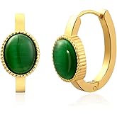 Watforsh 14K Plated Gold Chunky Turquoise Huggie Hoop Earrings for Women Boho Style Gemstone Earrings