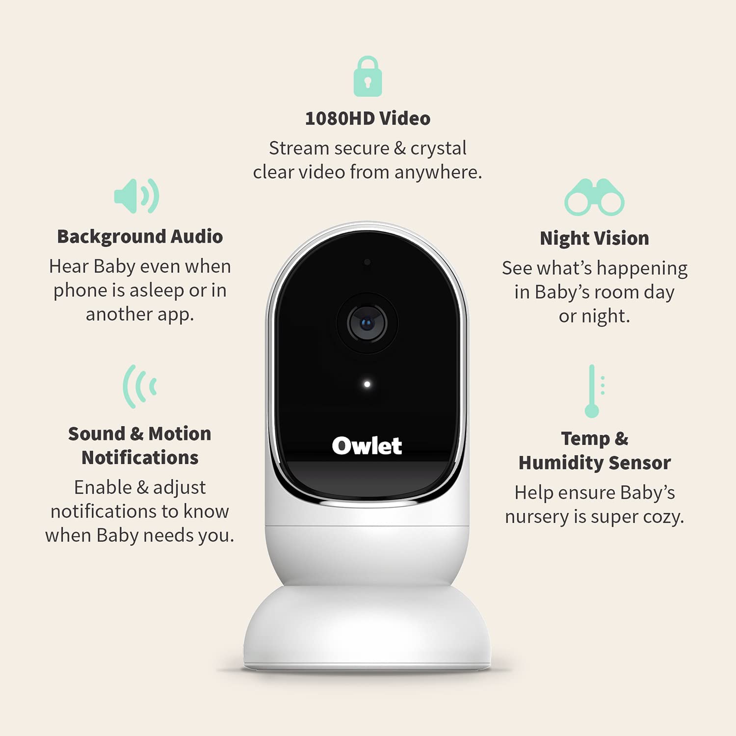 Owlet Cam Video Baby Monitor - Smart Baby Monitor with Camera and Audio - Stream 1080p HD Video with Night Vision, 4X Zoom, Wide Angle View, with Sound and Motion Notifications