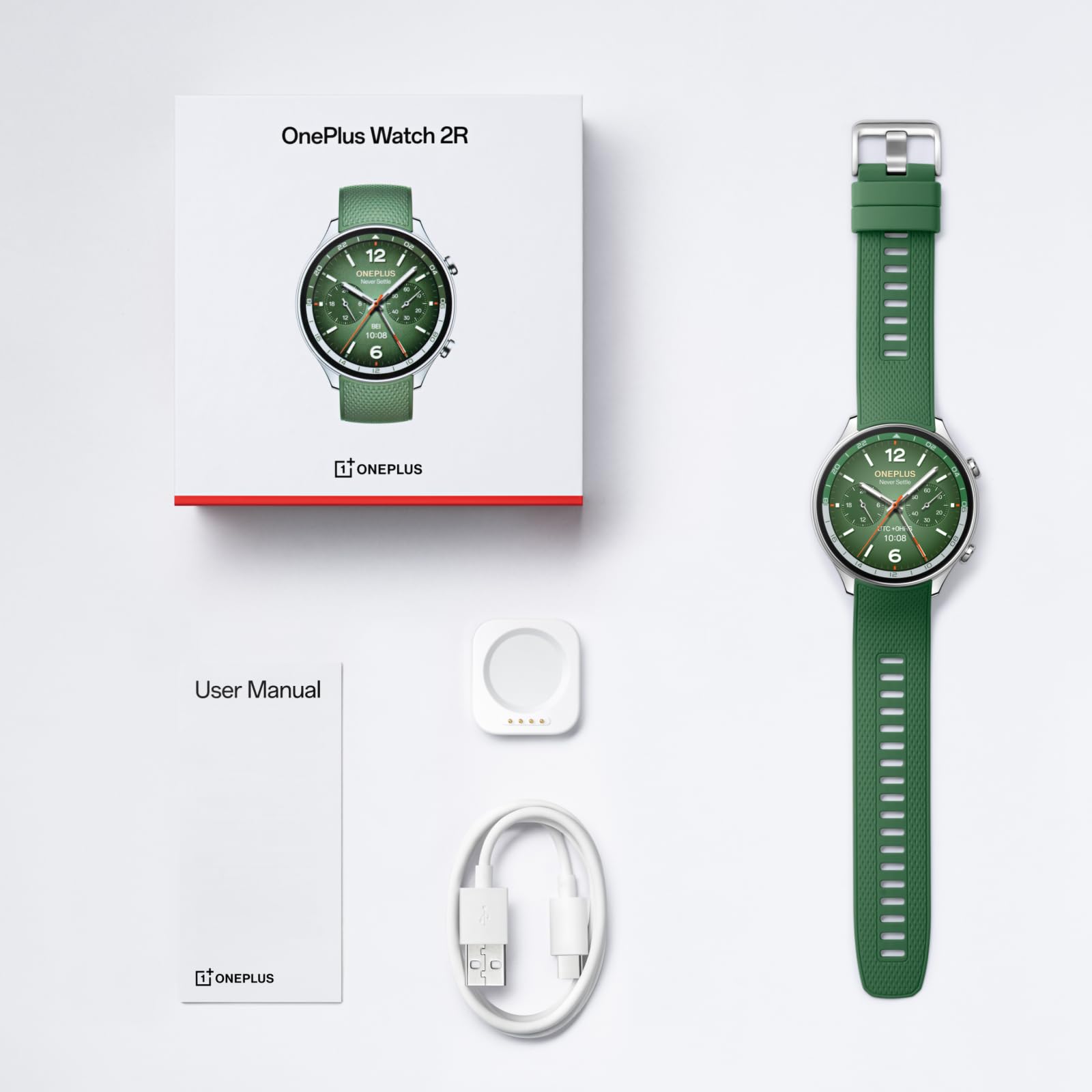 OnePlus Watch 2R, 32 GB, Monitor de sueño, Seguimiento de frecuencia cardíaca, Reloj inteligente con Fitness Insights, Batería de 100 horas, 1,43'', Bluetooth WiFi, Verde bosque