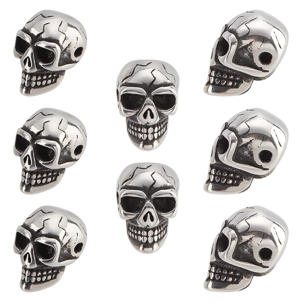 UNICRAFTALE Stainless Steel Loose Beads Skull Head Spacer Beads Antique Silver Beads for DIY Jewelry Making Halloween drceration Christmas Valentines Day Anniversary Day Birthday