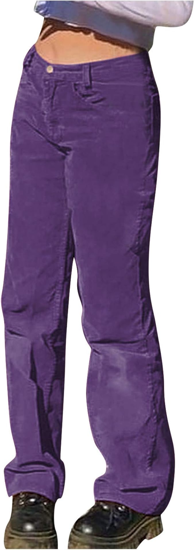 Women’s Corduroy Pants Straight Leg Cargo Pants Mid Waist Solid Color with Pockets Retro Vintage