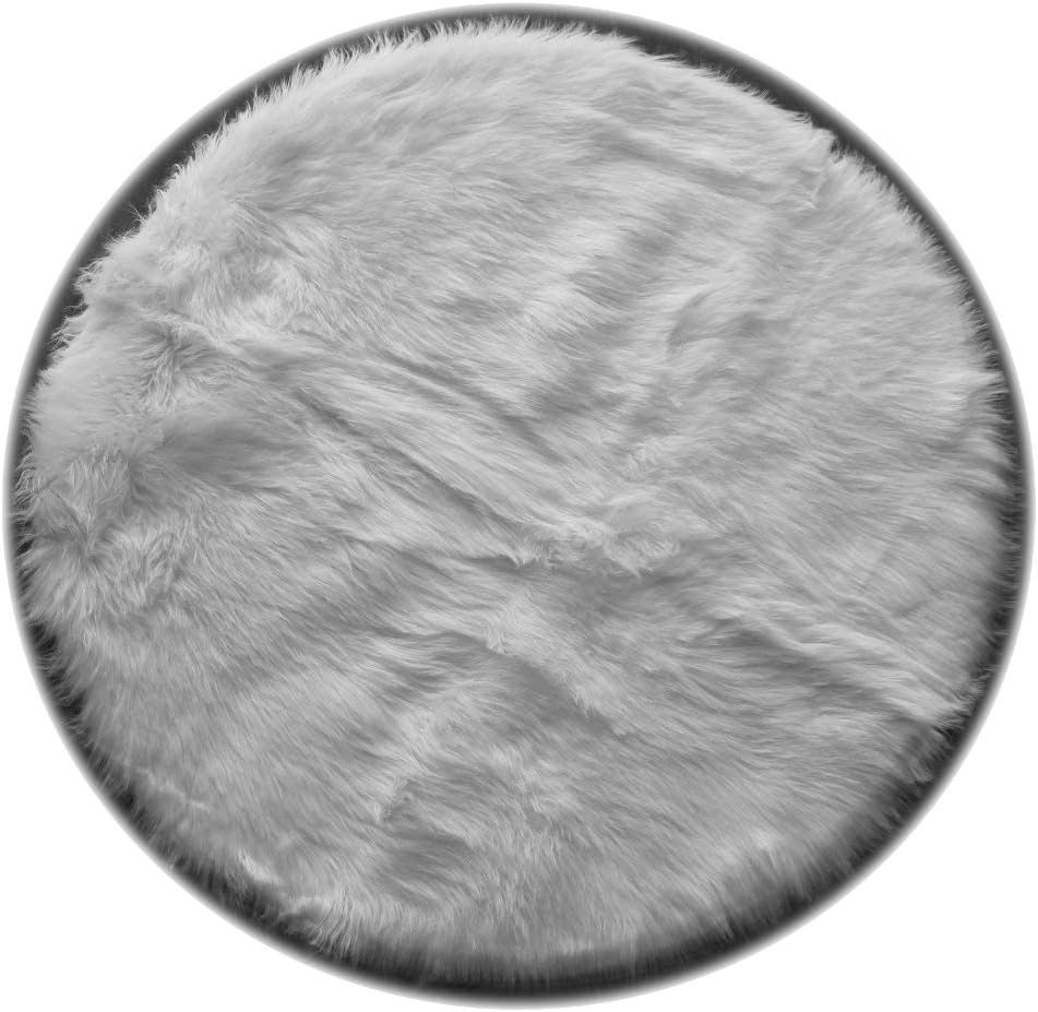 Masada Rugs, Faux Sheep Fur Shag Round Area Rug White (5 Feet X 5 Feet) Round