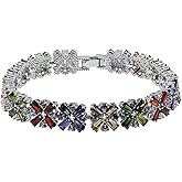 Hermosa Fashion Jewelry Tennis Bracelet Garnet Emerald Amethyst Morganite Peridot White Topaz Plated Silver Bracelets 7 inch (Multi Gemstone)