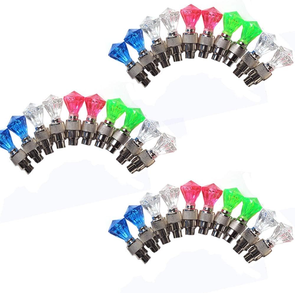 Stonges 30 Pack Led Flash Tyre Wheel Valve Stem Caps Light for Bike Car Motorcycle, Wheel Spoke Tire Light, Diamond Shape(Red, Blue, Green, White)