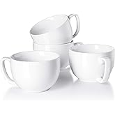 Teocera 16oz Large Coffee Mugs Set of 4 - Thick White Porcelain Cups for Cappuccino, Latte, Tea & Hot Chocolate - Dishwasher Safe Ceramic with Comfort Grip Handles