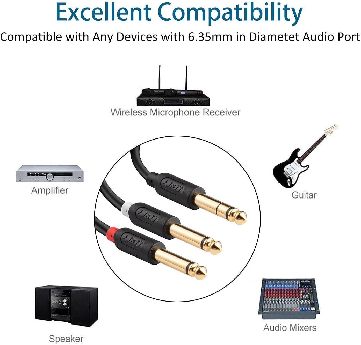J&D 1/4 Inch TRS to Dual TS Y Splitter Cable - Image 5