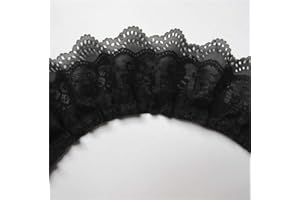 QIUDA 5 Yard 3-Layer Pleated Organza Lace Edge Gathered Mesh Chiffon Trim Ribbon 65mm Width Vintage Style Edging Trimmings Fabric Embroidered Applique Sewing Craft Wedding Bridal Dress Party Decor(Black)