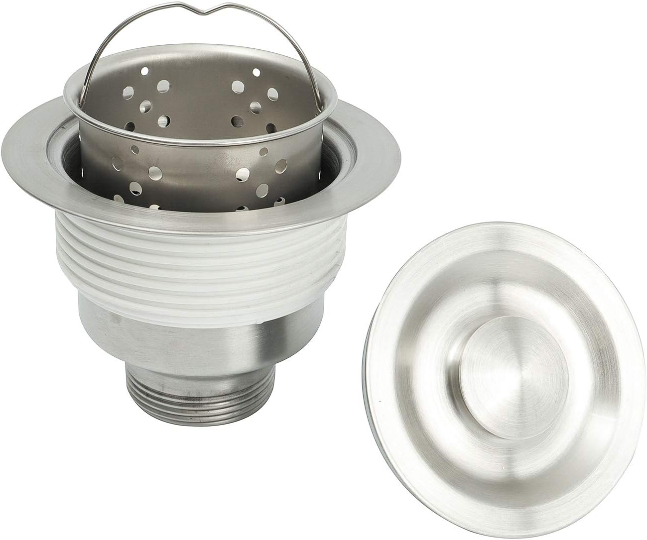 Kitchen Sink Strainer Assembly, Sink drain 304 Stainless Steel with Removable Deep Waste Basket and Sealing Lid 3-1/2-inch Silver